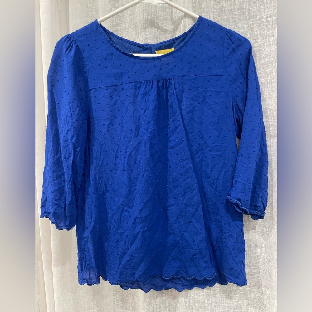 Maeve Anthropologie Blouse Royal Blue Swiss Dot Scallop Hem, Size 2